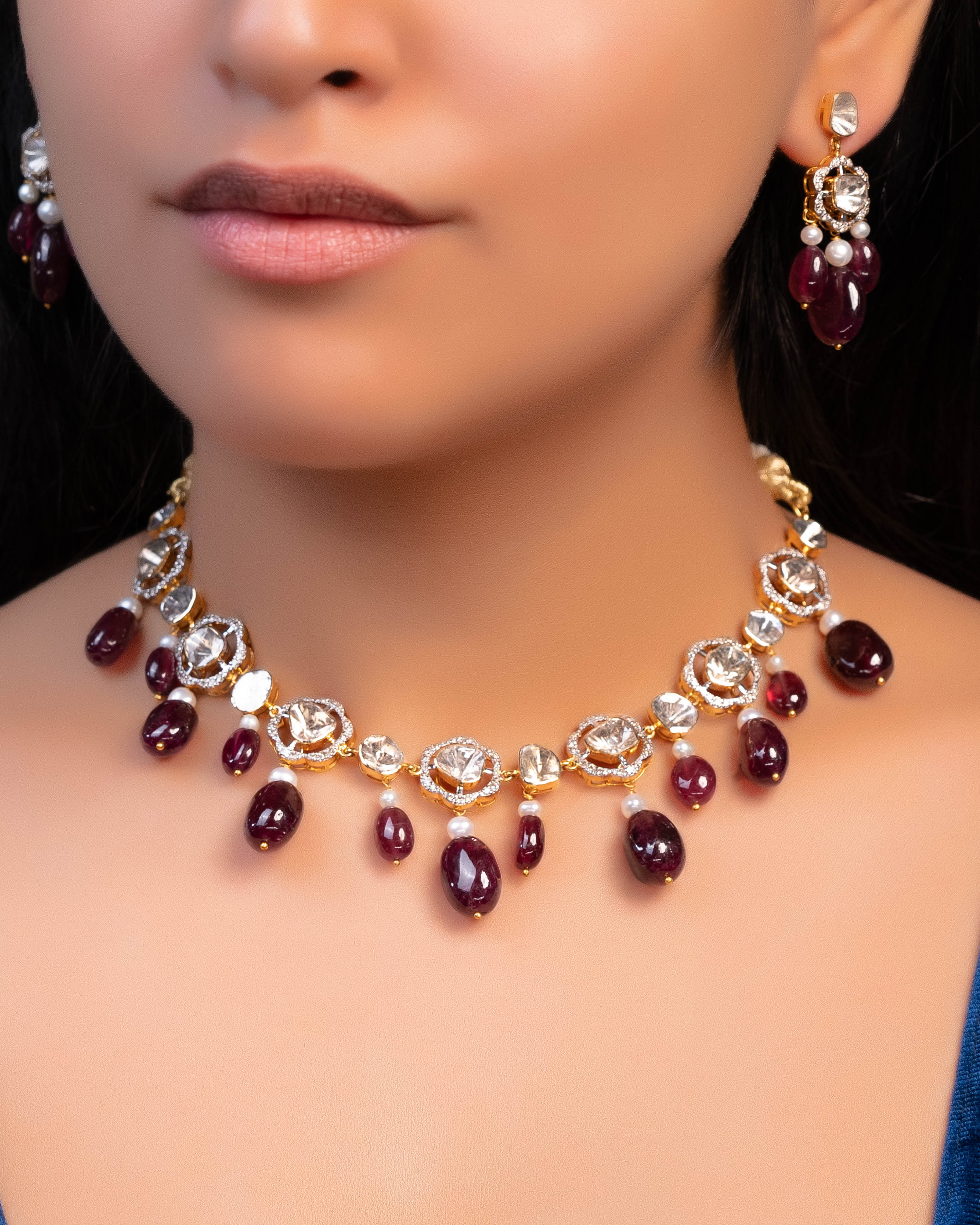 Dangler earrings maroon and cz stone with pearl hangings – Cherrypick